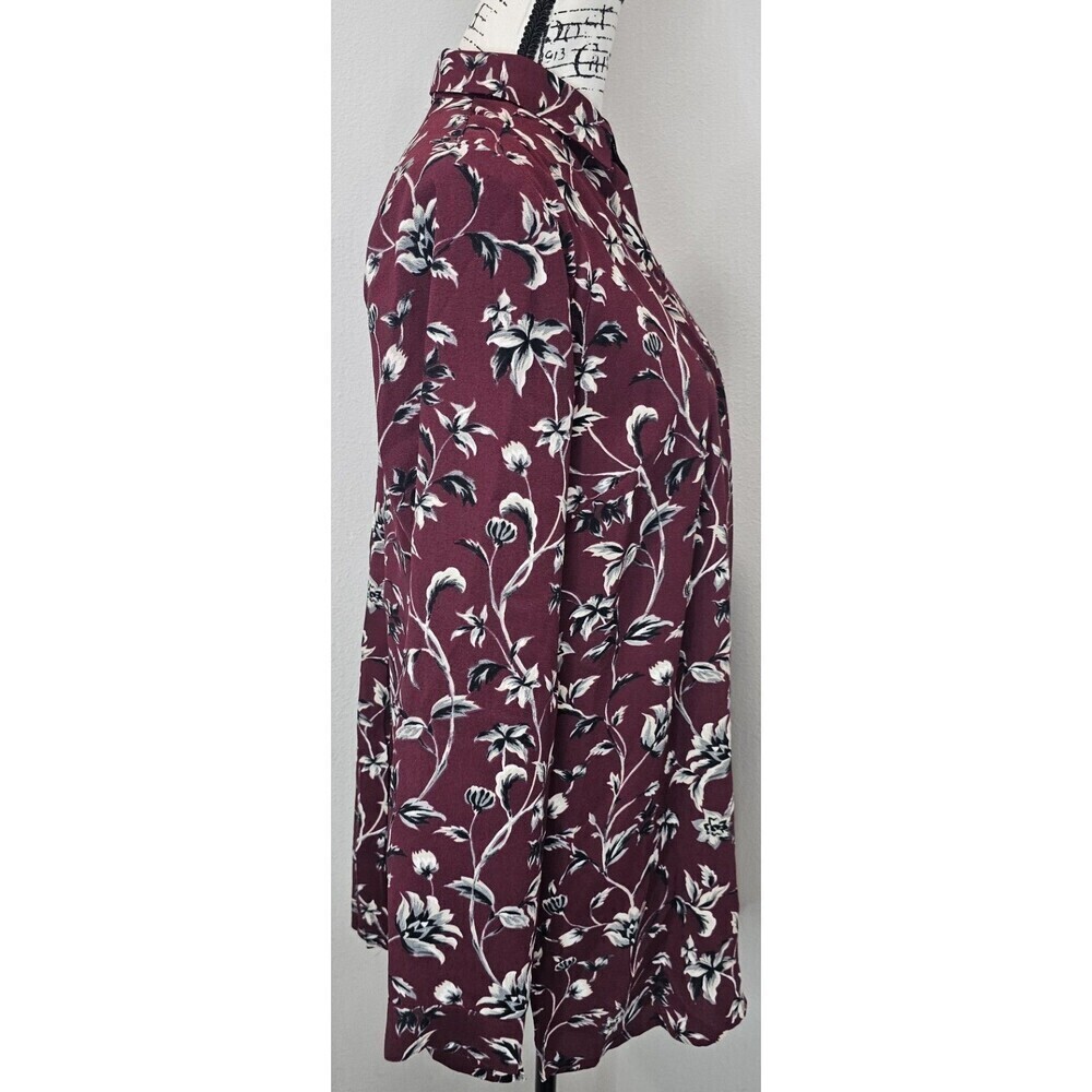 J. Jill Burgundy Floral Long Sleeve Button Up Tunic Pleated Shirt Blouse Size S - Picture 7 of 16